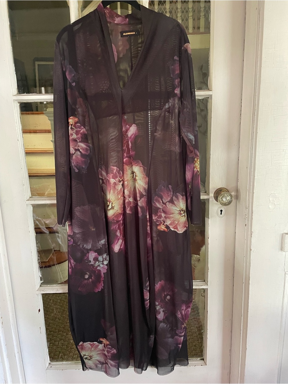 Alembika Sheer Floral Maxi Dress in Plum